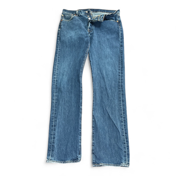 Levis 501 Jeans Mens 34x34 Blue Dark Wash Original Fit Straight Leg Button Fly - Picture 1 of 10